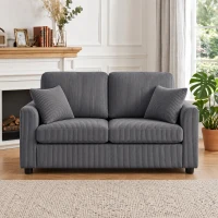 HOMCOM 2 Seater Sofa, Corduroy Small Couch with Spring Cushion, Wide and Deep Seat, Dark Grey(m-2)