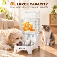 PawHut Automatic Pet Water Dispenser, 8L Gravity Dog Water Dispenser with Patented Tap, Stainless Steel Bowl, White(m-4)