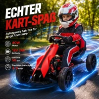 HOMCOM Elektro Go-Kart für Kinder 3-5km/h Gokart mit 2-Fach verstellbarem Geschwindigkeit, Sicherheitsgurt, EVA-Räder für 3-8(m-4)