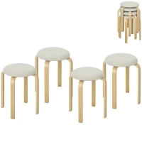 HOMCOM Polsterhocker im 4er-Set, stapelbar, lackierte Oberfläche, Holzbeine, Cremeweiß(m-10)