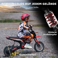 HOMCOM Elektro-Motorrad für Kinder, 24V Kindermotorrad mit Hupe, Leuchte, mit Drehgriff-Gashebel, 8-16 km/h, 8-12 Jahre, Rot(m-7)