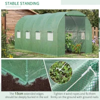 Outsunny Walk-in Polytunnel Greenhouse, Outdoor Garden Tunnel Greenhouse Tent with Zipped Roll-Up Door and 8 Mesh Windows, 4 x 2M(m-5)