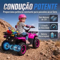 AIYAPLAY Quad Elétrico Infantil 12V com 2 Motores, Bateria de Lítio, 2 Cestos e MP3, Rosa, 3-8 Anos(m-4)