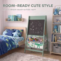 AIYAPLAY Art Easel for Kids, 3-in-1 Kids Easel with Chalkboard, Whiteboard, Paper Roll, Storage, Under-Board Shelf for 3-8, Green(m-7)