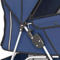 PawHut Carrito para Perros Pequeños Plegable hasta 10 kg con 3 Ruedas Capota Cesta Ventanas de Malla Portavasos Azul Oscuro(m-11)