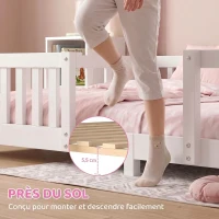 AIYAPLAY Lit Cabane Enfant 90x200 cm, Lit Enfant en Forme de Maison avec Barrières de Sécurité et Sommier à Lattes Solides, Blanc(m-5)