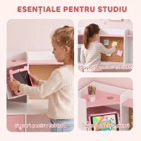 AIYAPLAY Set birou și scaun pentru copii 5-12 ani, cu bibliotecă, suport pentru creioane și suport reglabil pentru tabletă, roz(m-5)