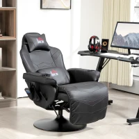 HOMCOM Gamingsessel, Massagefunktion, neigbare Lehne, Fußstütze, bis 120 kg, Stahlrahmen, Kunstleder, Schwarz(m-2)