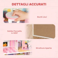 AIYAPLAY Casa delle Bambole in Legno per Bambini a 3 Piani con Luci LED DIY, 8 Mobili, 6 Stanze, 3-6 Anni, Rosa(m-6)