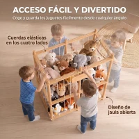 AIYAPLAY Organizador de Peluches de Madera con Cordones Elásticos Estantería Infantil de Juguetes 3-8 Años 76x40x94,5 cm Natural(m-5)