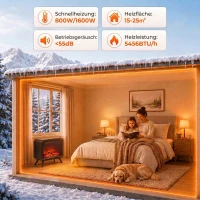 HOMCOM Elektrokamin 800/1600W elektrischer Kamin mit Heizung, Abnehmbarer Sockel, Einstellbarer Thermostat 3D-Flammeneffekt(m-7)