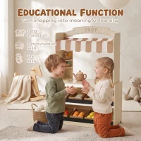 AIYAPLAY Pretend Play Shop, Wooden Kids Grocery Store Playset with Play Food, Cash Register, Chalkboard, 61 Accessories for 3-8(m-7)