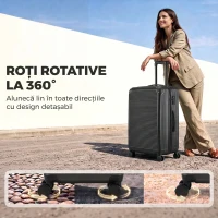 HOMCOM Valiză Mare Rigidă 116L, Extensibilă, cu 4 Roți, Compartiment Umed/Uscat, 50x33x77 cm, Negru(m-7)