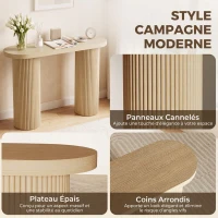 HOMCOM Table Console Cannelée, Rangement Dissimulé, Pieds Colonnes, Style Rustique, Console d'Entrée Étroite, 103x35x80cm Chêne(m-5)