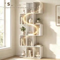 HOMCOM Bibliothèque à 5 niveaux, étagère de rangement en forme S avec 15 compartiments ouverts, 80 x 24 x 200 cm, blanc(m-4)
