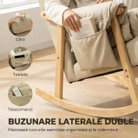 HOMCOM Fotoliu Balansoar Tapițat din Țesătură Tehnică, Șezut Adânc, Buzunare Laterale, Picioare din Lemn de Cauciuc, Bej(m-7)