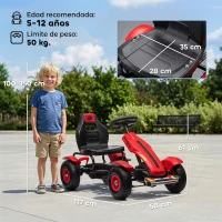 HOMCOM Go Kart a Pedales para Niños con Asiento Ajustable Neumáticos de Goma Freno de Mano Carga 50 kg 117x58x61 cm Rojo(m-3)
