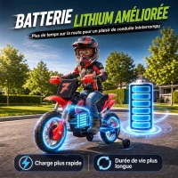 AIYAPLAY Moto Électrique Enfants 12 V, Vitesse Max 3 Km/h, Batterie au Lithium, Double Moteur, Suspension Arrière, Rouge(m-7)