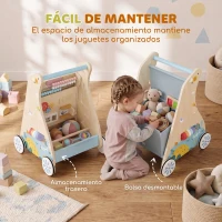 AIYAPLAY Andador Madera Bebé 3 en 1 con Juguetes Montessori Panel Desmontable de Doble Cara Almacenaje Ruedas 1-3 Años Natural(m-8)