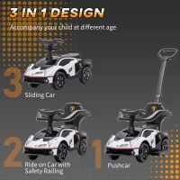 AIYAPLAY Lamborghini Essenza SCV1 Licensed 2 in 1 Kids Ride on Push Car Toddler Push Along Car with Parent Handle Foot To Floor Slider with Horn Steering Wheel NO POWER for 1 - 3 Years, White(m-5)