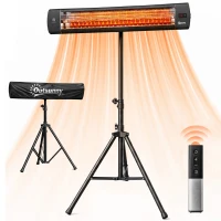 Outsunny Radiateur Infrarouge sur Pied 2500 W IP65, Télécommande, Minuterie, 3 Niveaux, Hauteur Réglable, 87x81x180cm, Noir(m-18)
