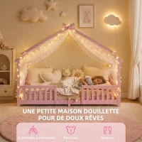 AIYAPLAY Lit Cabane Enfant 90x200 cm, Lit Enfant en Forme de Maison avec Barrières de Sécurité et Sommier à Lattes Solides, Rose(m-4)