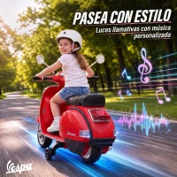 AIYAPLAY Moto Eléctrica Niños 12V Vespa PX150 Ruedas Auxiliares 2 Motores Suspensión Trasera Música Faros 3 km/h 3-6 Años Rojo(m-8)