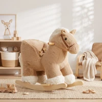 AIYAPLAY Cheval à Bascule pour Enfants, Animal à Bascule Bébé en Peluche avec Sons, Ceinture de Sécurité, 18-36 Mois, Marron(m-10)