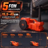 HOMCOM Kit de Macaco Hidráulico Elétrico 12V 5T, Elevação 15,5-45 cm, Bomba de Ar, Chave Sextavada e Mala com Refletor, Laranja(m-4)