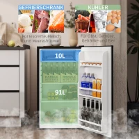 HOMCOM Mini-Kühlschrank, 91 Liter Kapazität, Gefrierfach, verstellbare Fächer, leiser Betrieb, kompakte Größe, Stahl, Schwarz(m-4)