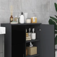 kleankin Mobiletto Bagno 2 Ante in Legno con 3 Ripiani e Chiusura Ammortizzata, 60x30x82cm, Nero Lucido(m-6)