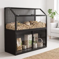 PawHut Cage Hamster 2-en-1 avec Armoire de Rangement pour Rongeur Hamster Syrien et Souris Acier et Acrylique Noir(m-10)
