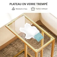 HOMCOM Table d'appoint en forme de C avec plateau en verre trempé, cadre en acier, doré(m-5)