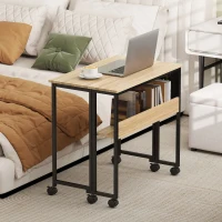 HOMCOM Bureau pliable sur roulettes 80 x 50 cm avec étagère et sac de rangement, chêne(m-9)