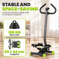 HOMCOM Stepper avec guidon stepper fitness appartement écran LCD résistance réglable acier gris vert noir(m-8)