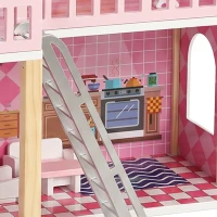 AIYAPLAY Groot poppenhuis, 69 cm hoog, 2 verdiepingen, met 2 poppen, 11 meubels, trap en balkon, roze, voor meisjes van 3-6 jaar(m-13)