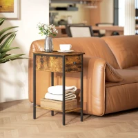 HOMCOM Beistelltisch mit offenem Fach und Schublade, Nachttisch, Metallbeine, Holz, Braun(m-8)