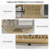 Outsunny Table basse d'extérieur table de jardin style tambour plateau en verre trempé résine tressée imitation rotin marron(m-5)