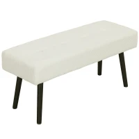 HOMCOM Banco Pie de Cama Tapizado en Pana con Asiento Acolchado Diseño Capitoné y Patas de Acero para Dormitorio Blanco Crema(m-13)