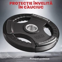 SPORTNOW Set 2 discuri olimpice 10 kg, Ø50 mm, cauciucate, 3 mânere ergonomice, negre(m-6)