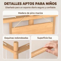 AIYAPLAY Organizador de Peluches de Madera con Cordones Elásticos Estantería Infantil de Juguetes 3-8 Años 76x40x94,5 cm Natural(m-6)