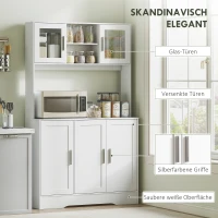 HOMCOM Küchenschrank, Skandinavisches Design, 4 Schränke, verstellbare Regale, Glastüren, offene Fläche, Spanplatte, MDF, Weiß(m-6)