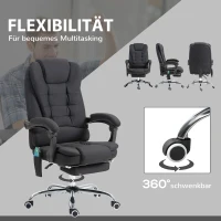 Vinsetto Bürostuhl mit Massagefunktion, Ergonomischer Schreibtischstuhl mit Liege- & Wärmefunktion, höhenverstellbar, Schwarz(m-7)
