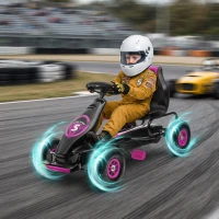 HOMCOM Go Kart a Pedali per Bambini 5-12 Anni con Sedile Regolabile, in Metallo e PP 117x58x61 cm, Rosa e Nero(m-2)
