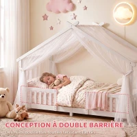 AIYAPLAY Lit Cabane Enfant 90x200 cm, Lit Enfant en Forme de Maison avec Barrières de Sécurité et Sommier à Lattes Solides, Blanc(m-6)