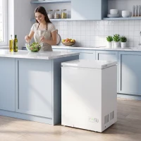 HOMCOM 91L Freestanding Chest Freezer with Removable Storage Basket, Chest Freezer with Mechanical Temperature Control, White(m-14)