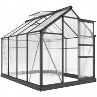 Outsunny Gewächshaus, Treibhaus, mit Dachfenster, Schiebetür, transparent, Polycarbonat+Aluminium, 190 x 252 x 201cm(m-1)