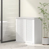 HOMCOM Meuble salle de bain avec panier à linge armoire salle de bain en bois portes persiennes 2 paniers 70 x 38 x 73 cm blanc(m-2)