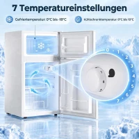 HOMCOM 2-deurs mini-koelkast met vriesvak, instelbare thermostaat, kleine drankkoelkast 90L, wit(m-4)
