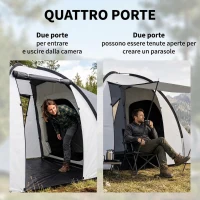 Outsunny Tenda da Campeggio 5 Posti con 2 Camere Impermeabile con Baldacchino, 590x245x193 cm, Grigio(m-5)